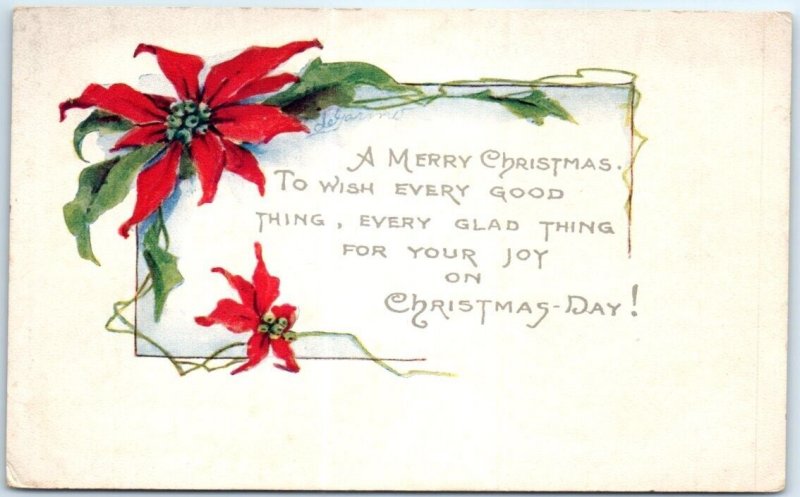 Postcard - Christmas Greeting Card with Message and Flowers Art Print