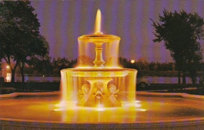 Canada North West Mounted Police Fountain At Night Regina Saskatchewan