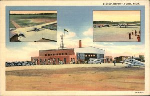 Flint Michigan Bishop Airport Planes, Hangar c1930-50s Vintage Postcard