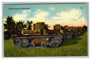 Vintage 1940's Military Postcard US Army M2A3 Light Tanks Ready for Maneuvers