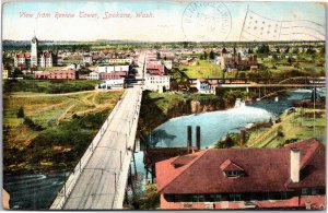 Postcard WA Spokane View from Review Tower