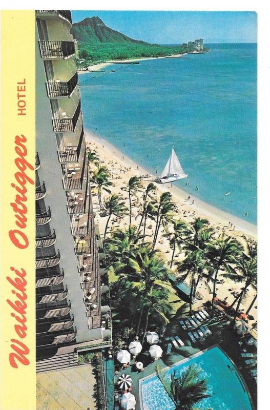 Hawaii Waikiki Outrigger Hotel Diamond Head Vtg Postcard HI