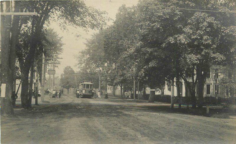 c1910 Lewiston Maine Minot Corner Trolley Street View RPPC Real Photo