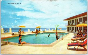 VINTAGE POSTCARD SWIMMING POOL SCENE AT CAVALIER RESORT MOTEL MIAMI BEACH 1953