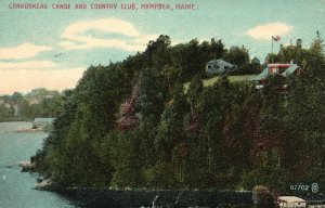 Vintage Postcard Conduskeag Canoe & Country Club Hampden ME Cliff along Water