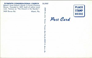 Plymouth Congregational Church Miami Coconut Grave Miami FL Florida Postcard VTG 