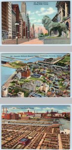 3 Postcards CHICAGO, IL ~ Michigan Avenue NORTHWESTERN UNIVERSITY Stock Yards