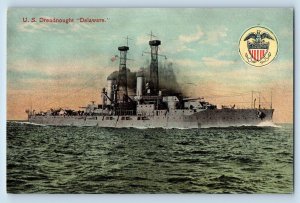 Delaware Postcard US Dreadnought US Navy Battleship Warship 1910 Vintage Antique