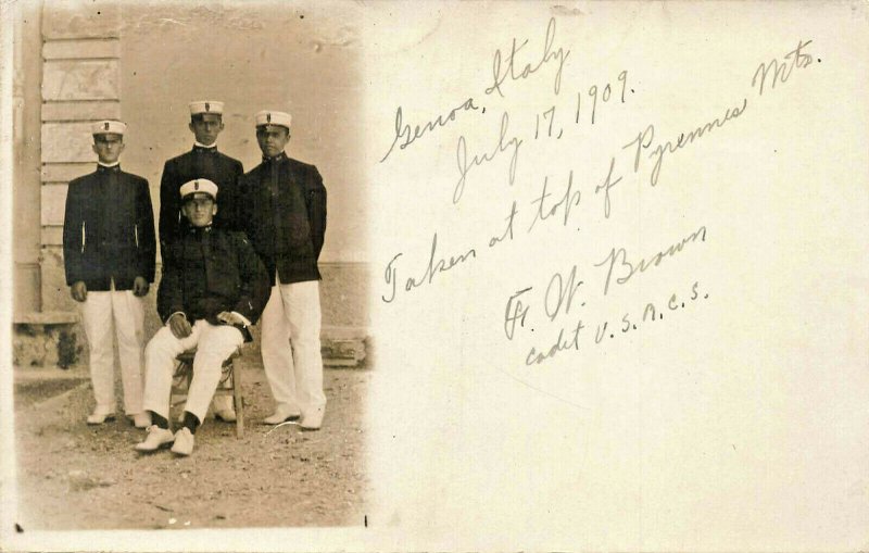 Genova Italy Taken at Top of Pyrenees Mountains 4 Soldiers in 1907 RPPC