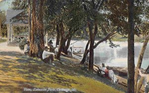 People Shoreline Lakeside Park Carthage Missouri 1910c postcard