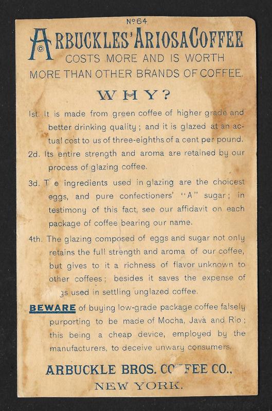 VICTORIAN TRADE CARD Arbuckles Coffee Old Black Man & Woman 'It Almost Broke Her