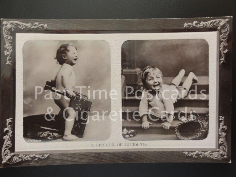 Framed postcard of a small child crying RP c1909