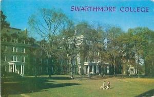 SWARTHMORE PENNSYLVANIA COLLEGE COEDS IN FRONT OF PARRISH HALL POSTCARD c19