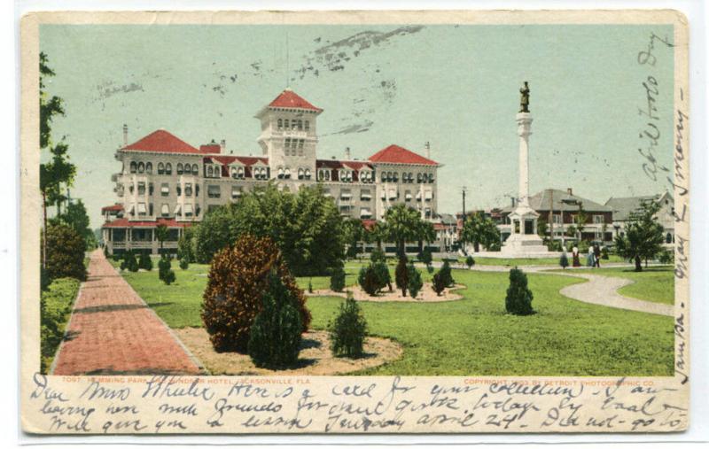 Windsor Hotel Hemming Park Jacksonville Florida 1906 postcard