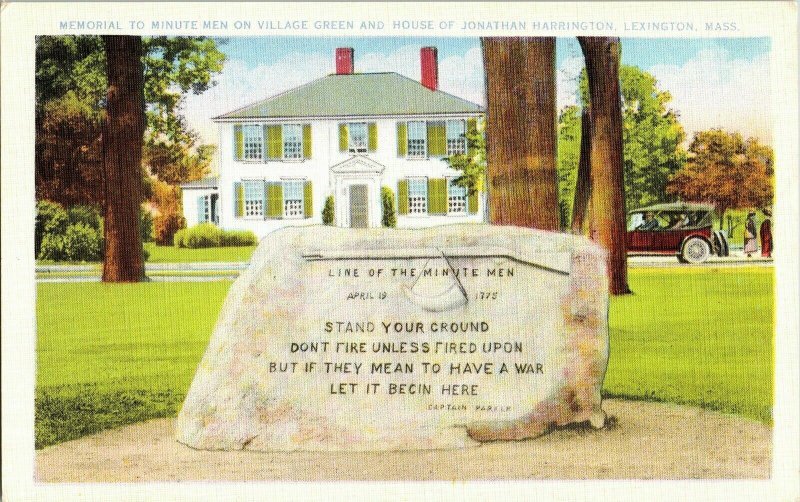 Memorial Minute Men Village Green Jonathan Harrington Lexington Mass Postcard  