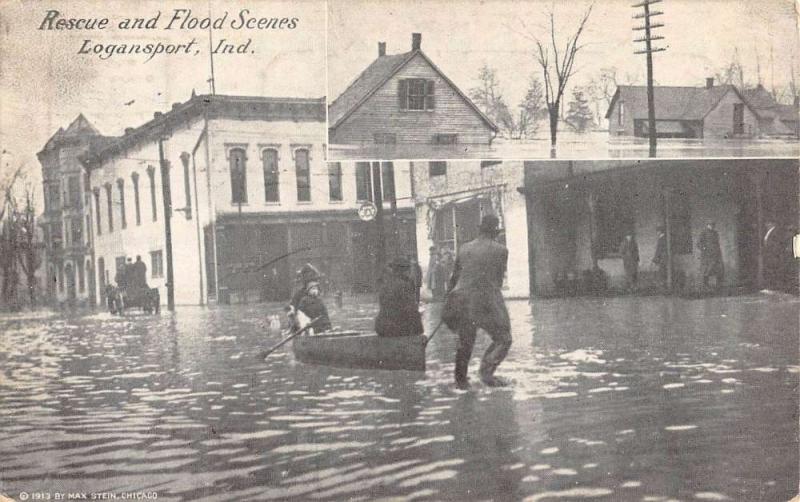 Logansport Indiana Rescue And Flood Scene Antique Postcard K77061