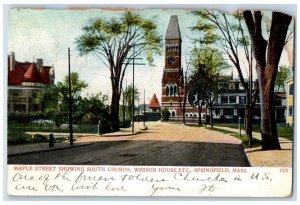 1906 Maple Street Showing South Church Wesson House Road Springfield MA Postcard