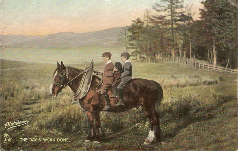  Boys  on horse. The day's work done Tuck Rapholette Farm Life Series PC #8074