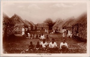 A Typical Fiji Village Fijian People 1d New Zealand Stamp RP Postcard H52 *as is