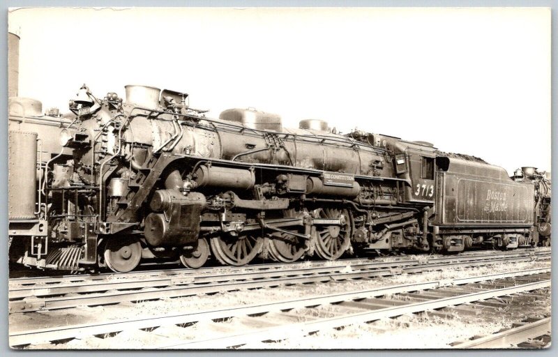 Boston & Maine #3713 Train Locomotive Railroad 1940s RPPC Real Photo Postcard