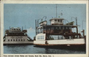 Sault Ste Marie Ontario ON U.S. Canada Ferry Vintage Postcard