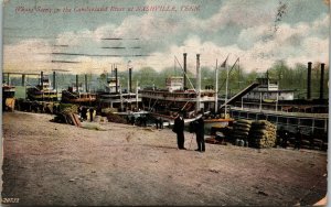 Postcard TN Nashville Wharf Scene on the Cumberland River Steamers 1911 M48