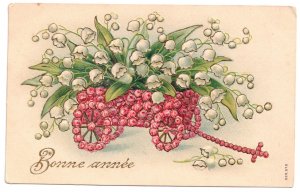 Bonne Annee,  Embossed Gold-gilted Flower Cart,  inc. Message, SER.575 [#169]