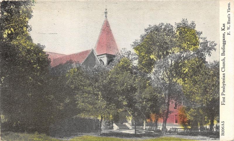 Burlinggame Kansas~First Presbyterian Church Hiding Behind Lots of Trees~c1910