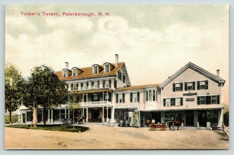 Peterborough NH~Tucker's Tavern~Men at Stable~IOOF Building~Hatch's Store~1908 