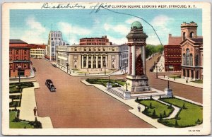1937 Clinton Square Looking West Syracuse New York NY Monument Posted Postcard