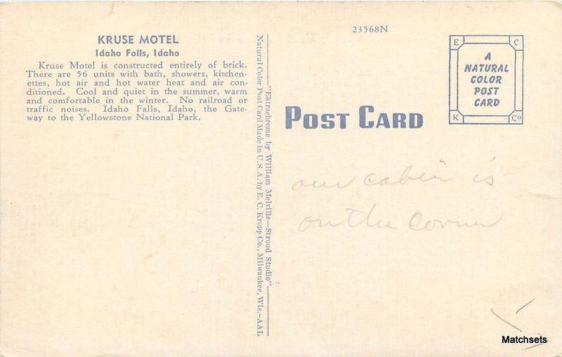 EC KROPP Krause Motel Highway 91 IDAHO FALLS IDAHO POSTCARD 9246