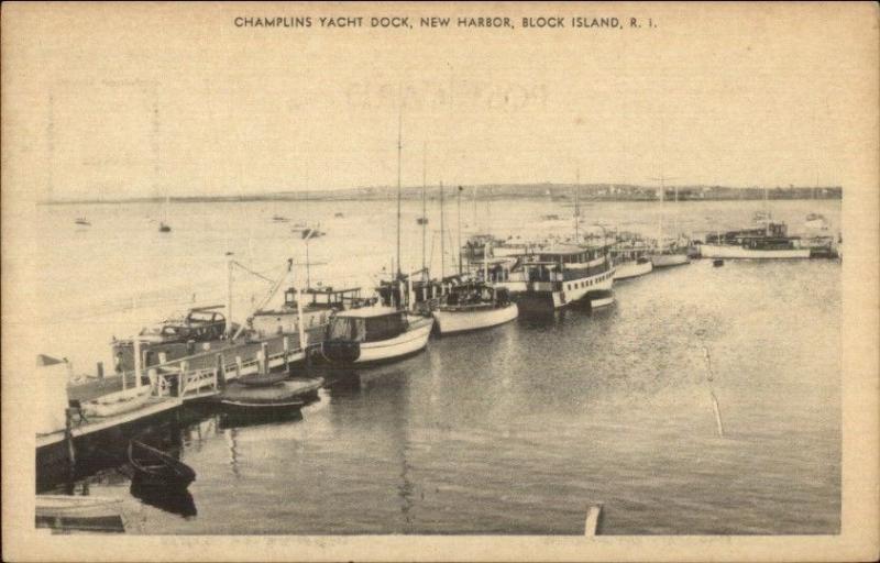 Block Island RI Camplins Dock New Harbor - Boats Postcard