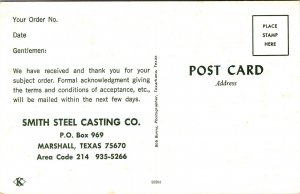 Interior Smith Steel Casting Company Workers Marshall Texas TX Postcard Unused 