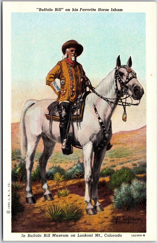 Buffalo Bill On His Favorite Horse Isham Lookout Mountain Colorado CO Postcard