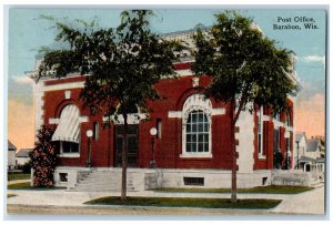 c1950 Post Office Building Stairs Entrance Trees Baraboo Wisconsin WI Postcard 