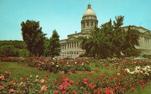Vintage Postcard Rose Garden Behind Kentucky State Capitol Frankfort Kentucky KY
