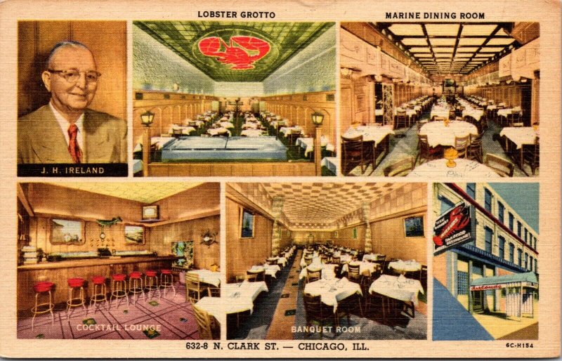 Linen Postcard Lobster Grotto Marine Dining Room in Chicago, Illinois~138461