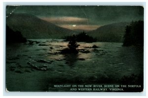 1913 Moonlight River Norfolk Western Railway Virginia VA Lebanon Church Postcard 