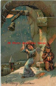 Christmas, G-A No 1037-1, Angel Ringing Bell, Child Holding Lantern at Night