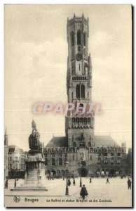 Old Postcard Bruges Belfry and Statue Breydel and De Coninck