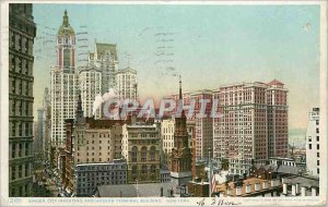 Postcard Old Singer City Investing and Hudson Terminal Building New York