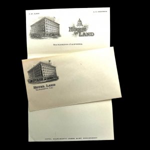 Vintage HOTEL LAND Letterhead Envelope Stationary Sacramento California