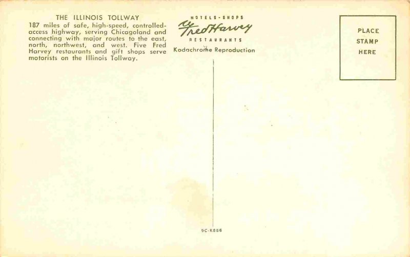 Illinois Tollway Route Map Fred Harvey Oasis Stops postcard