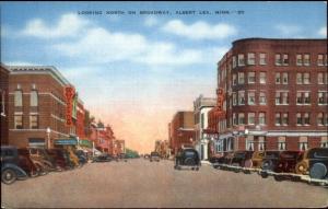 Albert Lea MN South on Broadway Linen Postcard