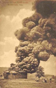 Burning Oil Tank Muskogee Oklahoma 1910c sepia postcard