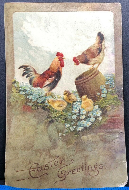 Easter Greetings Chickens 1910 Antique Postcard