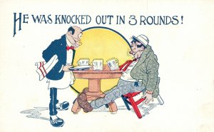 Vintage Postcard He Was Knocked Out In Three Rounds Drunk Mam Comic Card