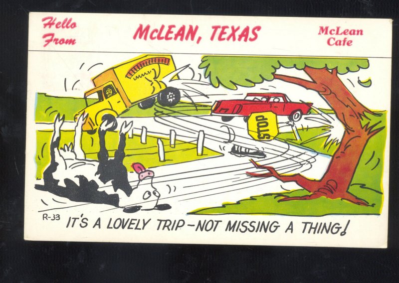 MCLEAN TEXAS CAFÉ RESTAURANT ADVERTISING POSTCARD CAR WRECK ROUTE 66