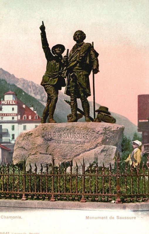 Vintage Postcard Monument De Saussure Sculpture Statue Chamonix France