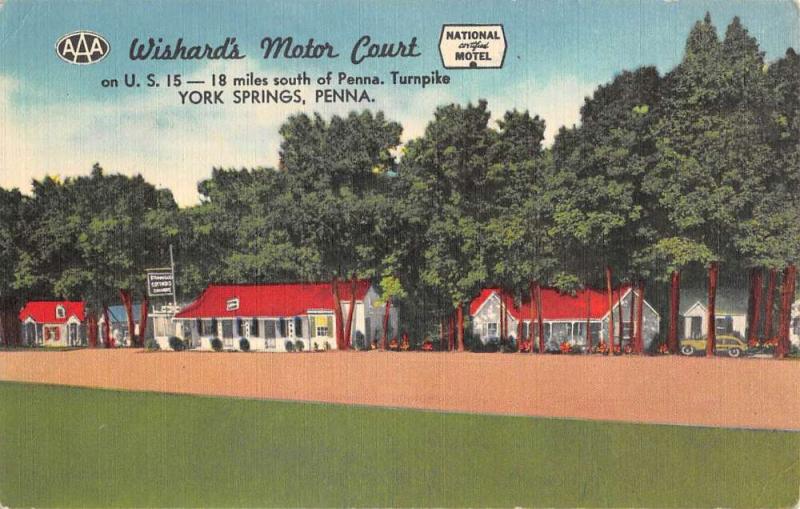 York Springs Pennsylvania Wishards Motor Court Antique Postcard K64934